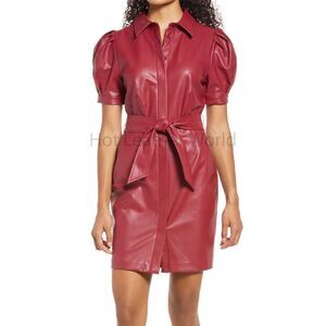 RACHEL PARCEL vegan leathe puffy sleeves button down puffy